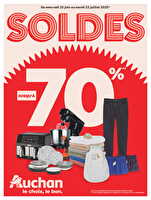 Soldes : jusqu'à -70% !  chez Auchan Valable du 25 juin au 22 juillet 2025